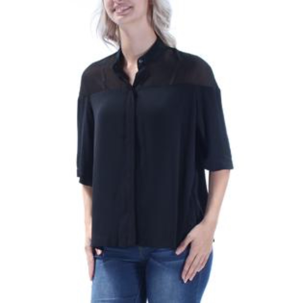 Rachel Roy mixed media button down blouse